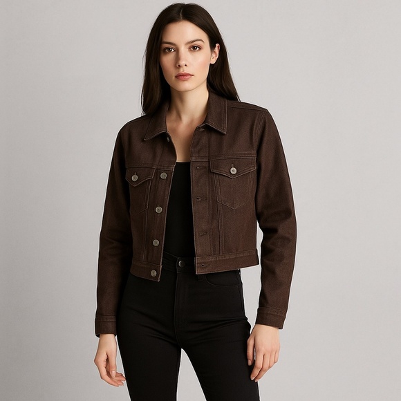 NWOT CLUB MONACO Cropped Denim Aubergine Vampire Diaries Goth Edgy Jacket XS - Picture 1 of 16